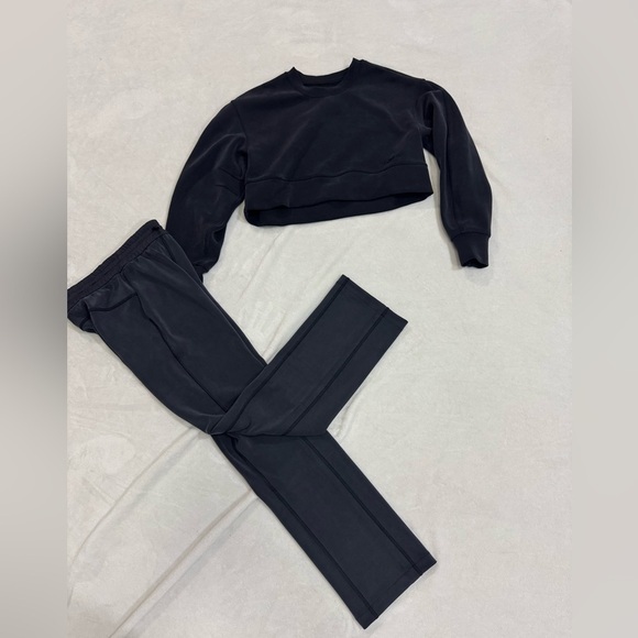 lululemon athletica Pants - Lululemon Black Softstreme Perfectly Oversized Cropped Crew Set